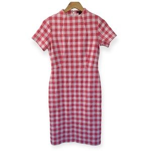 Ann Taylor Coral White Check Mock Neck Short Sleeve Sheath Dress 0